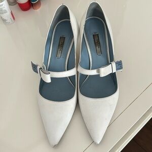 Prada Women Leather Pumps with Bow Shoes-White